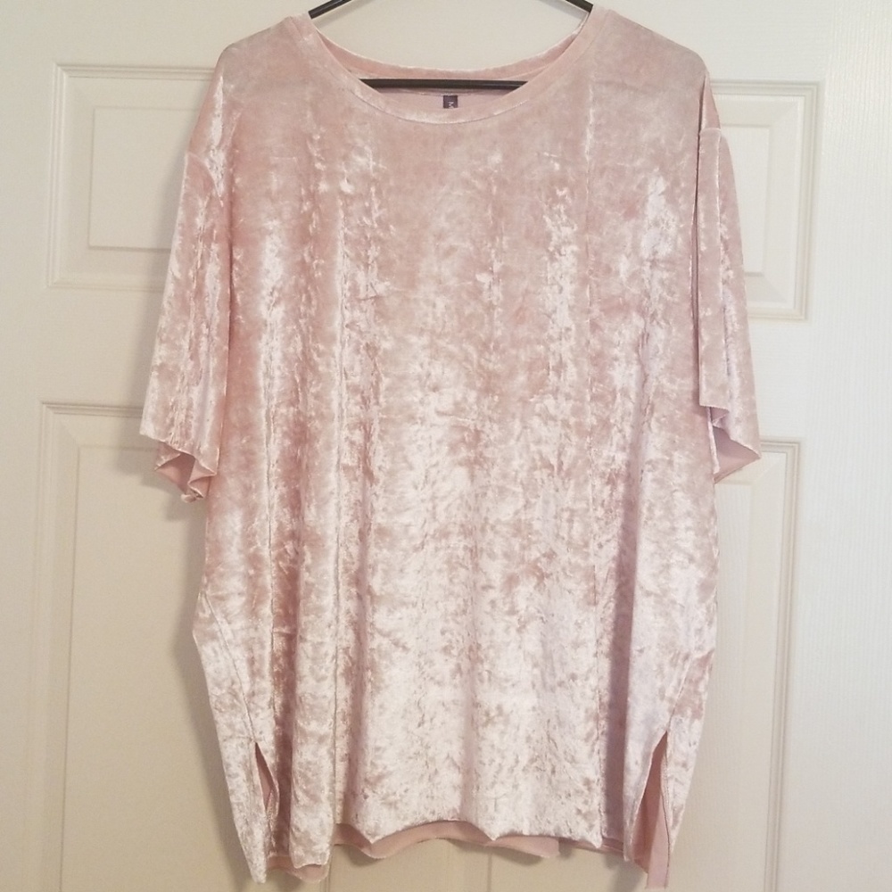 Baby pink crushed velvet tshirt